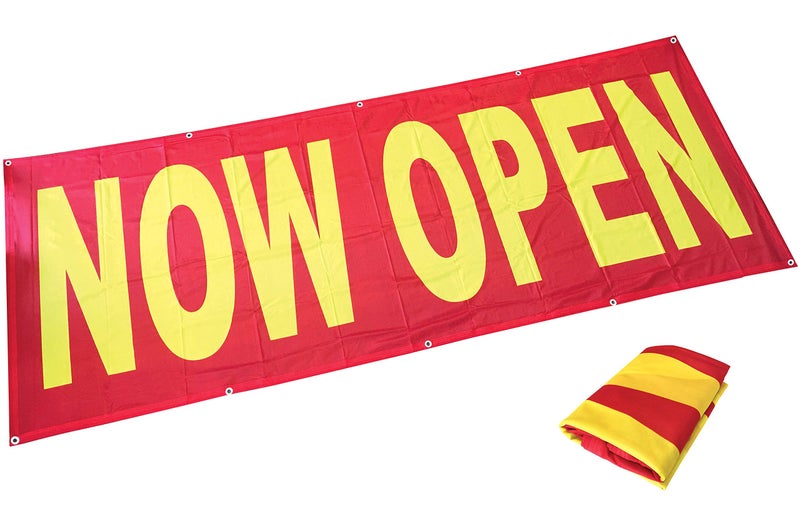4Less 3x8 Ft Now Open Banner Fabric Store Sign Vinyl Alternative - Fabric rb